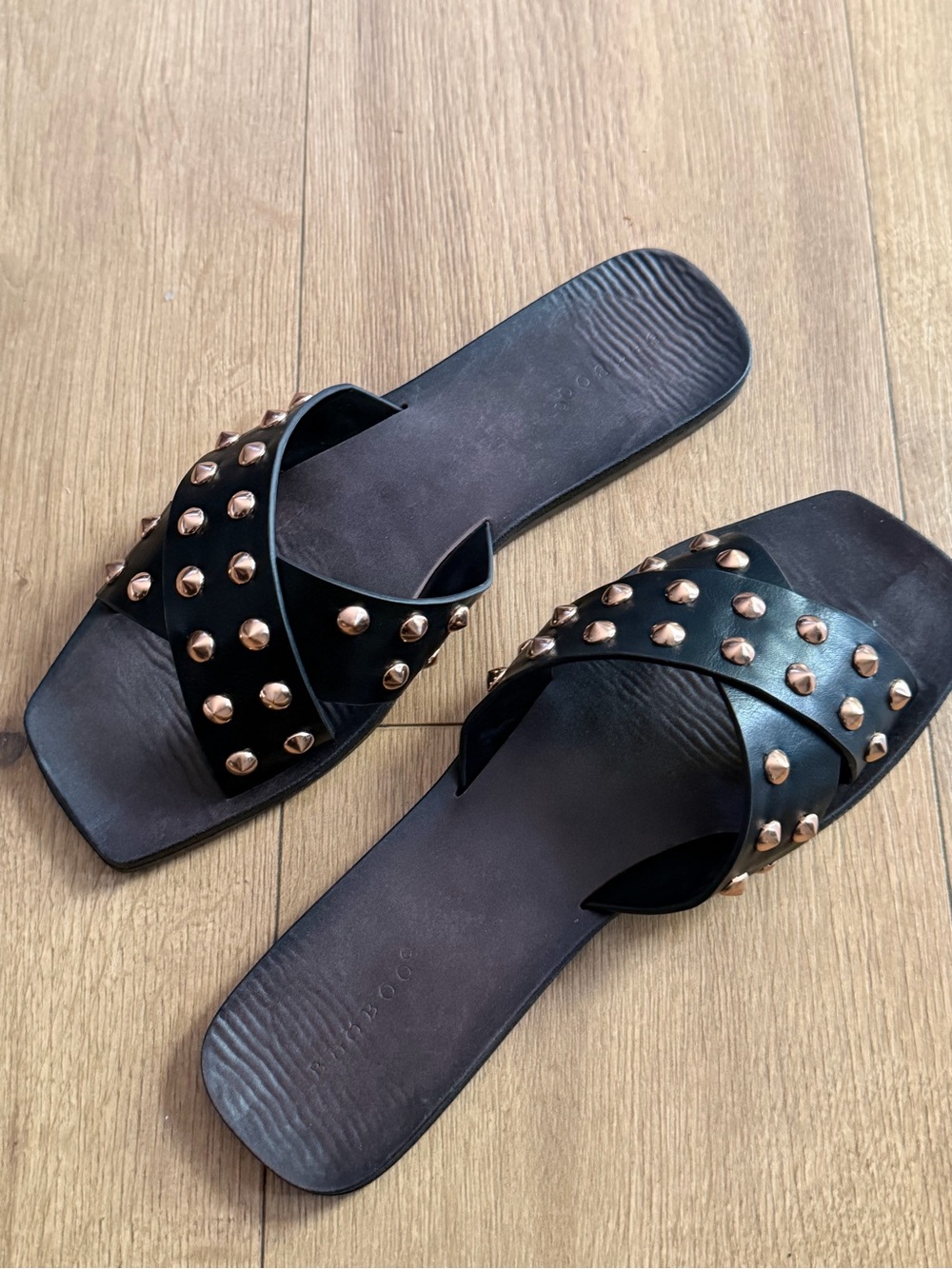 Target Black Slide Sandals with Rose Gold Studs